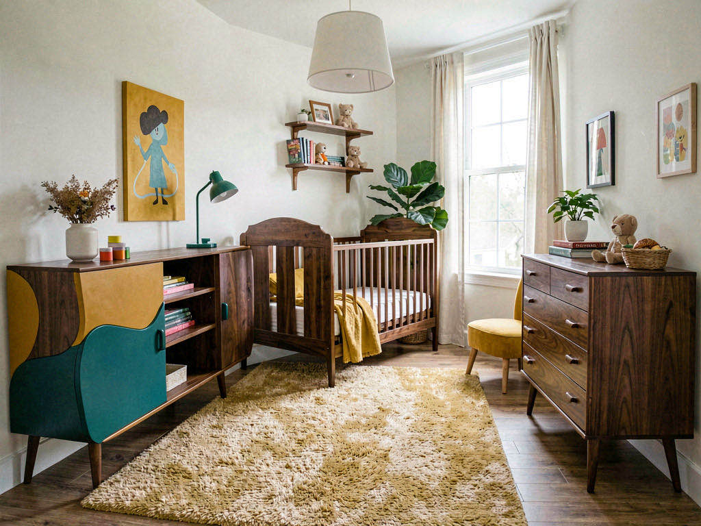 Mid-Century Nursery with sunken seating pit