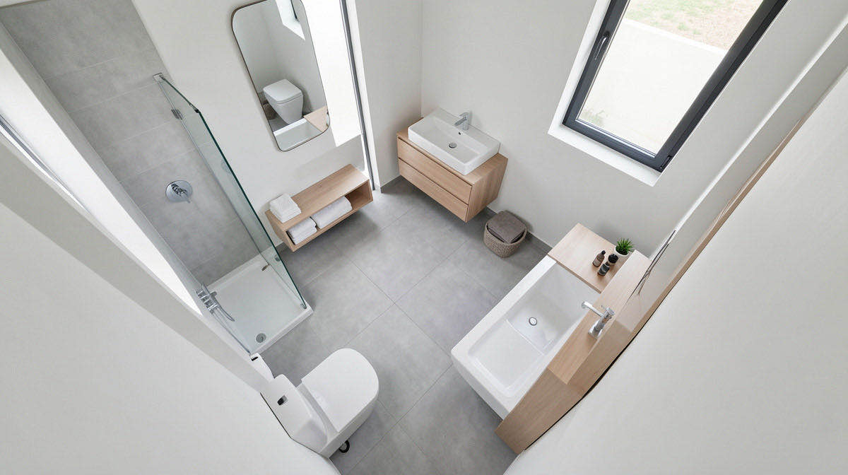 Minimalist bathroom — overhead