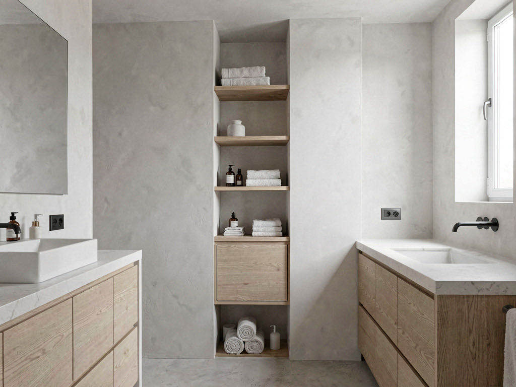 Minimalist Bathroom with wet room with a walk-in shower