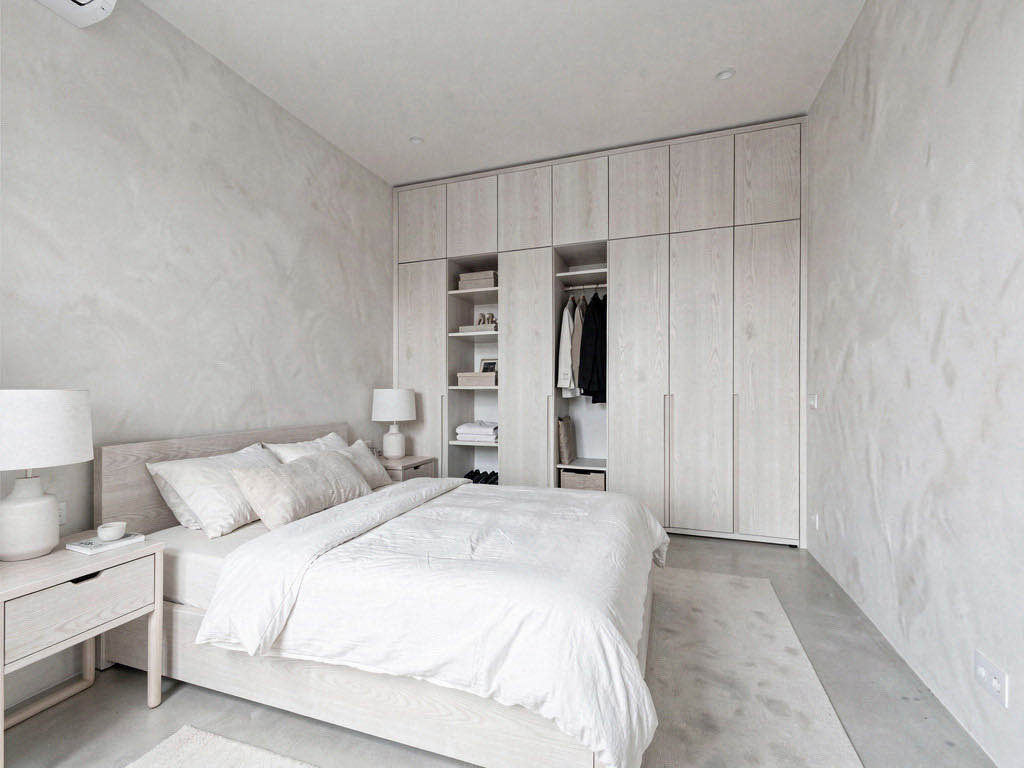 Minimalist Bedroom with floating nightstand