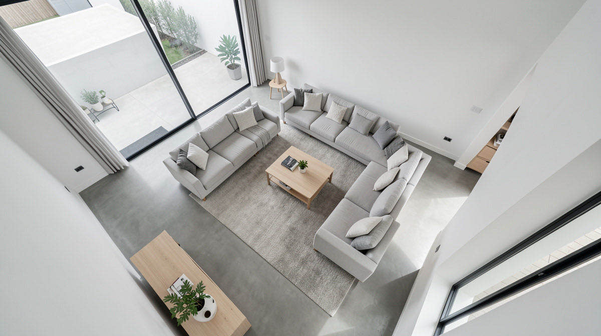 Minimalist living room — overhead