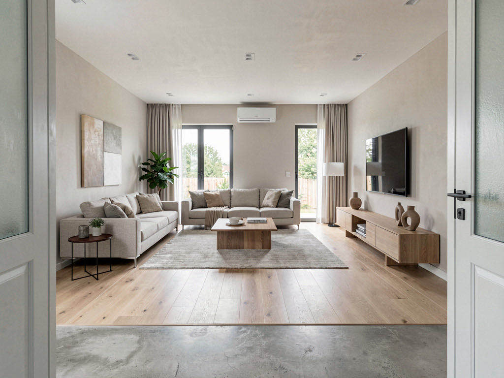Modern living room — wide