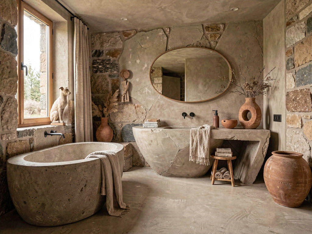 Organic Modern Bathroom with wet room with a walk-in shower