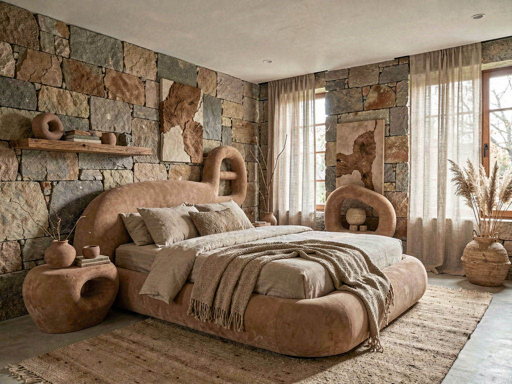 Organic Modern Bedroom with sheer floor-length curtains