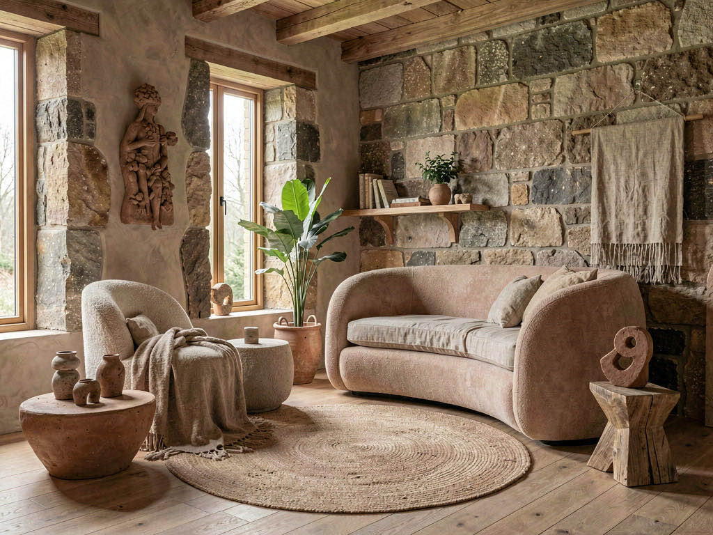 Organic Modern Nursery with full-height stone fireplace
