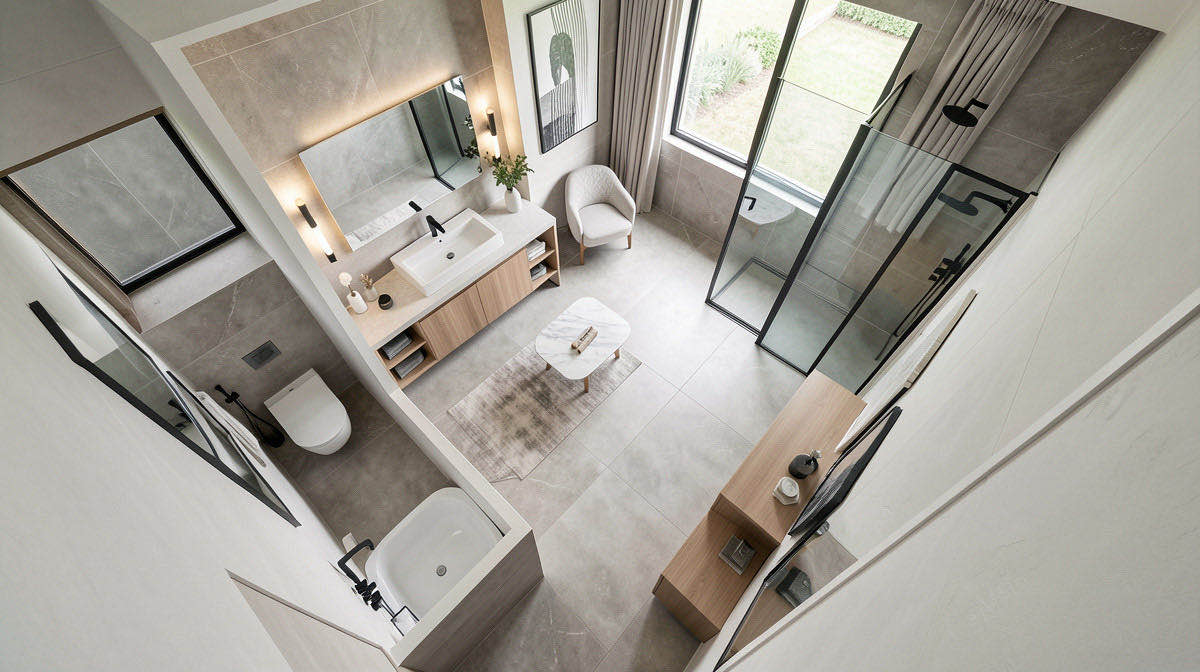 Quiet Luxury bathroom — overhead