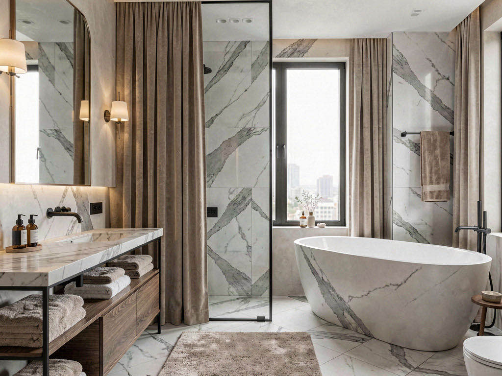Quiet Luxury Bathroom with floating double vanity