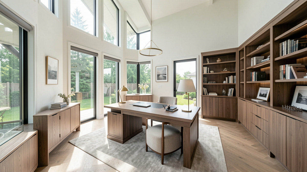 Quiet Luxury home office — wide