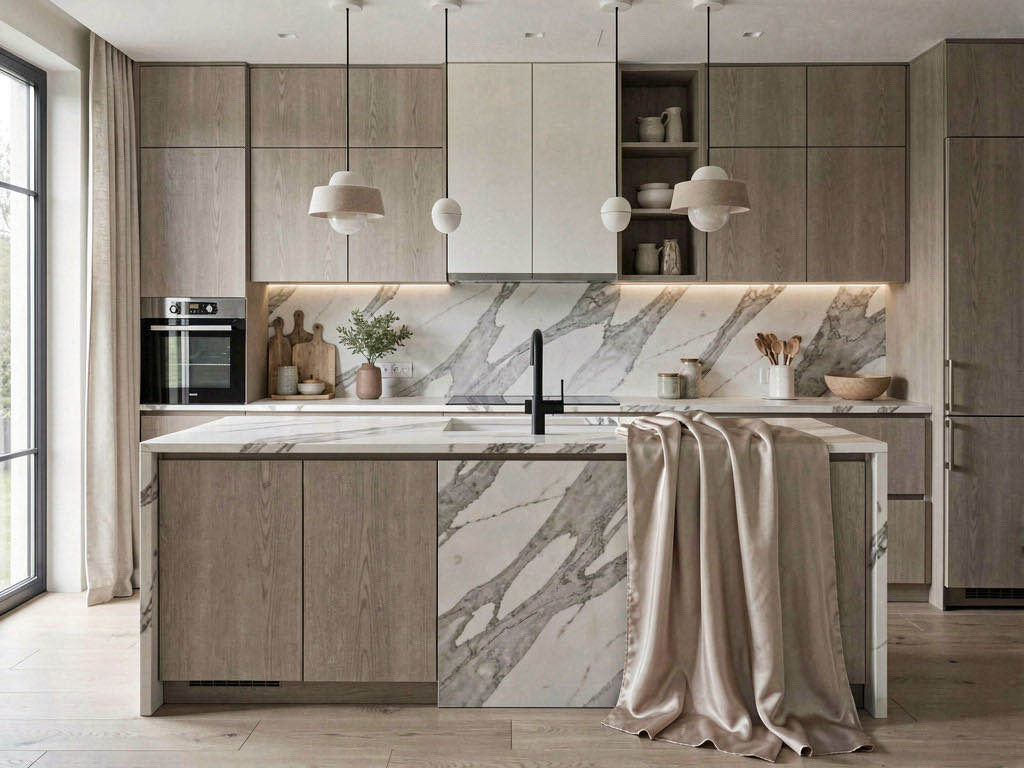 Quiet Luxury Kitchen with open shelving in solid oak