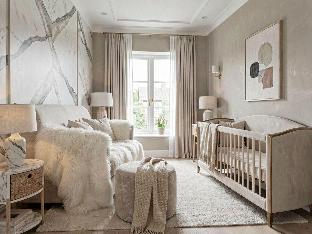 Quiet Luxury Nursery with low-slung sectional
