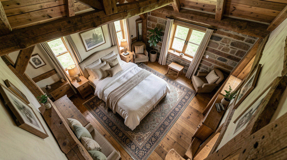 Rustic bedroom — overhead