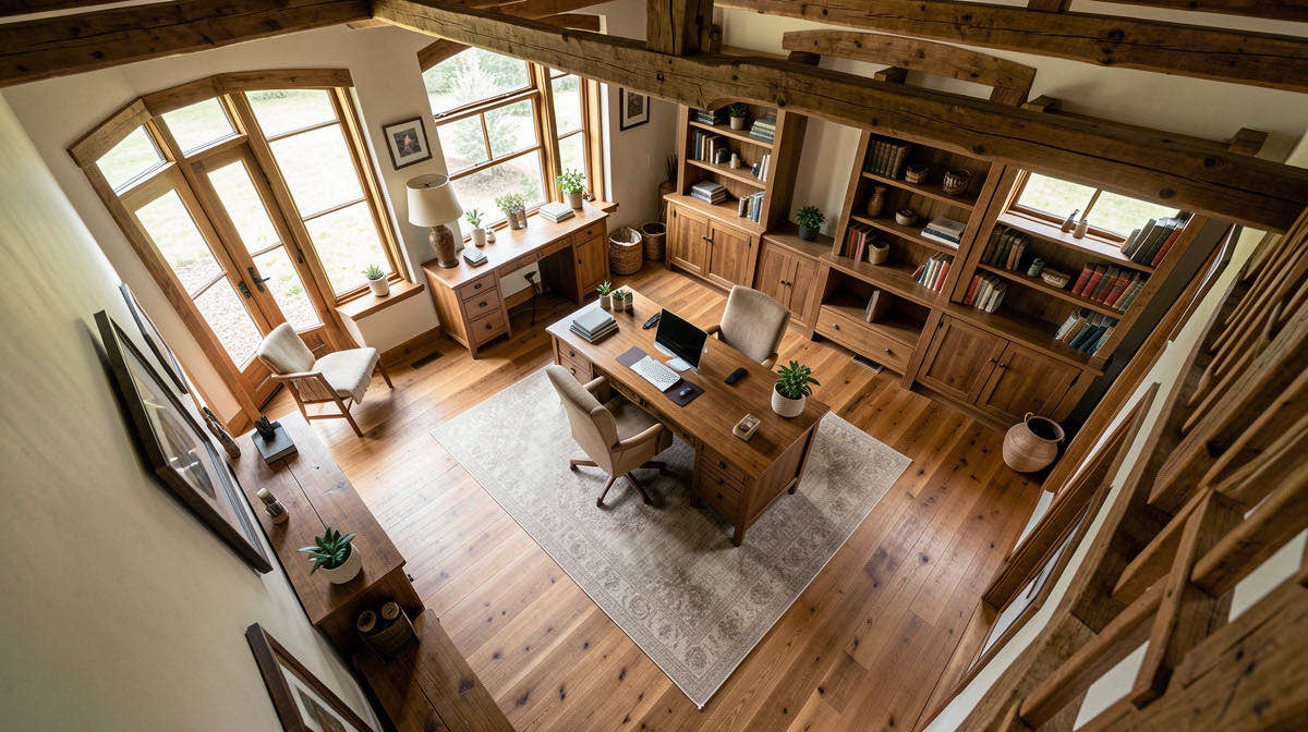 Rustic home office — overhead