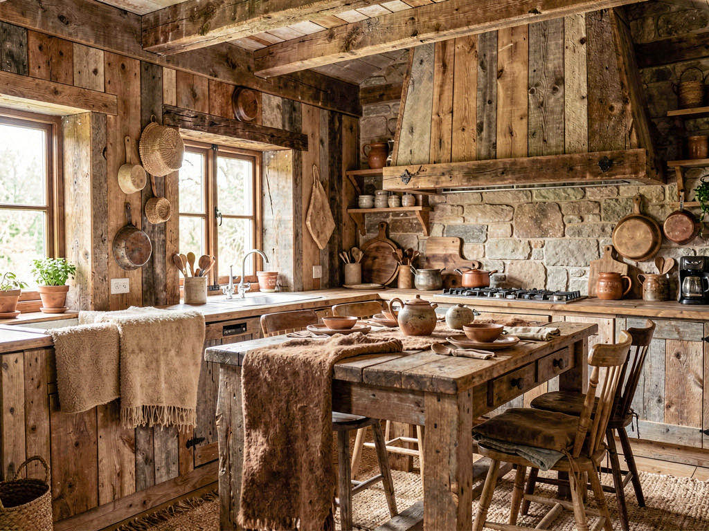 Rustic Kitchen with full-slab splashback