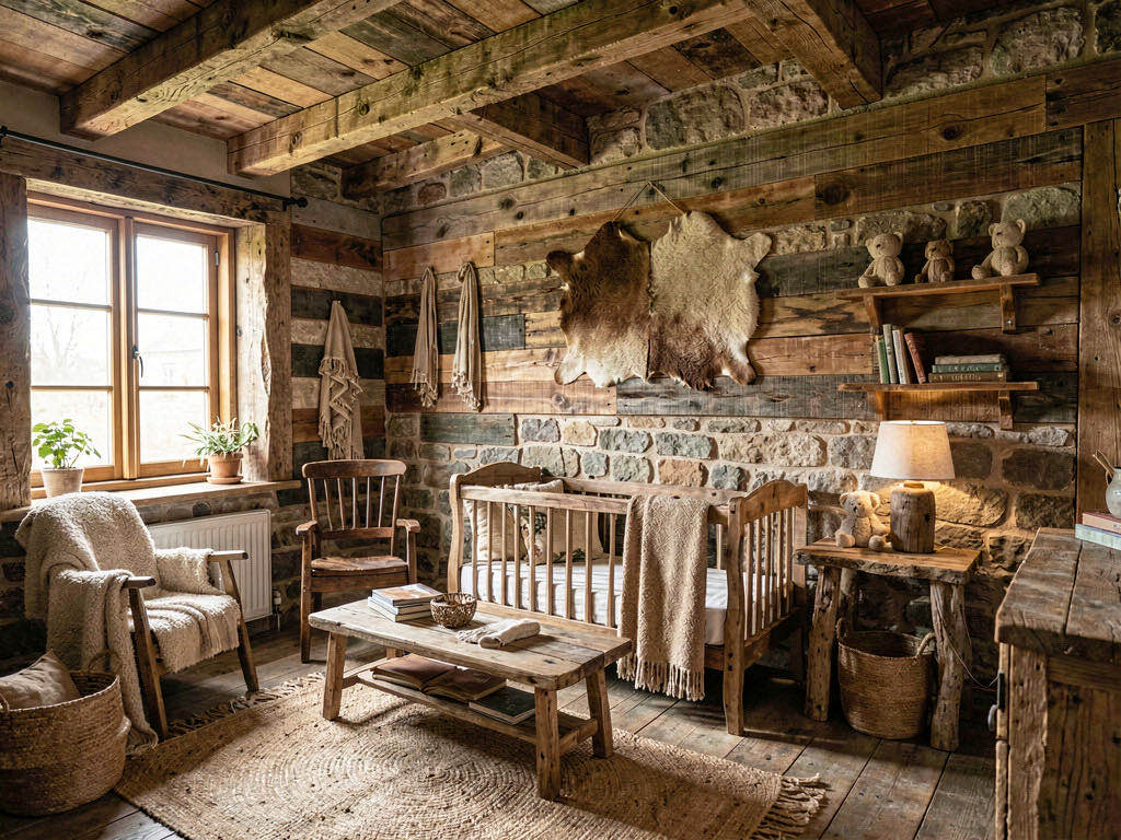 Rustic Nursery with floor-to-ceiling windows