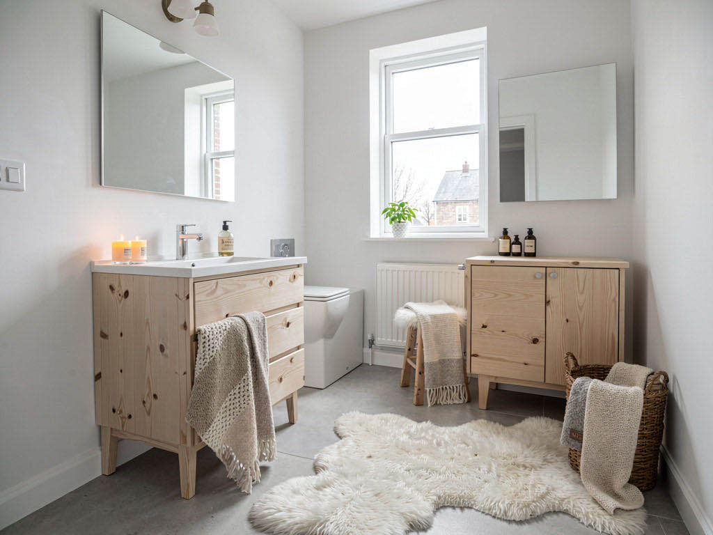 Scandinavian Bathroom with skylight over the bath