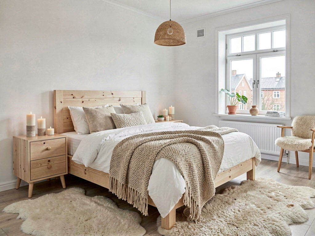 Scandinavian Bedroom with bay window seat