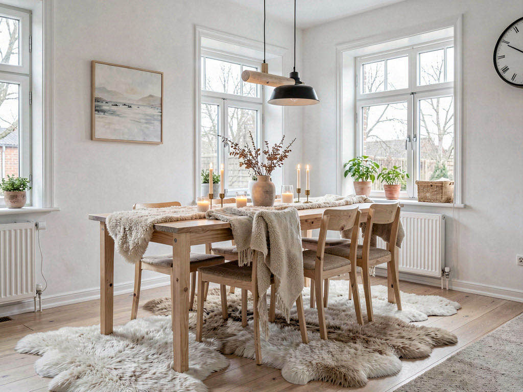 Scandinavian Dining Room with sculptural pendant
