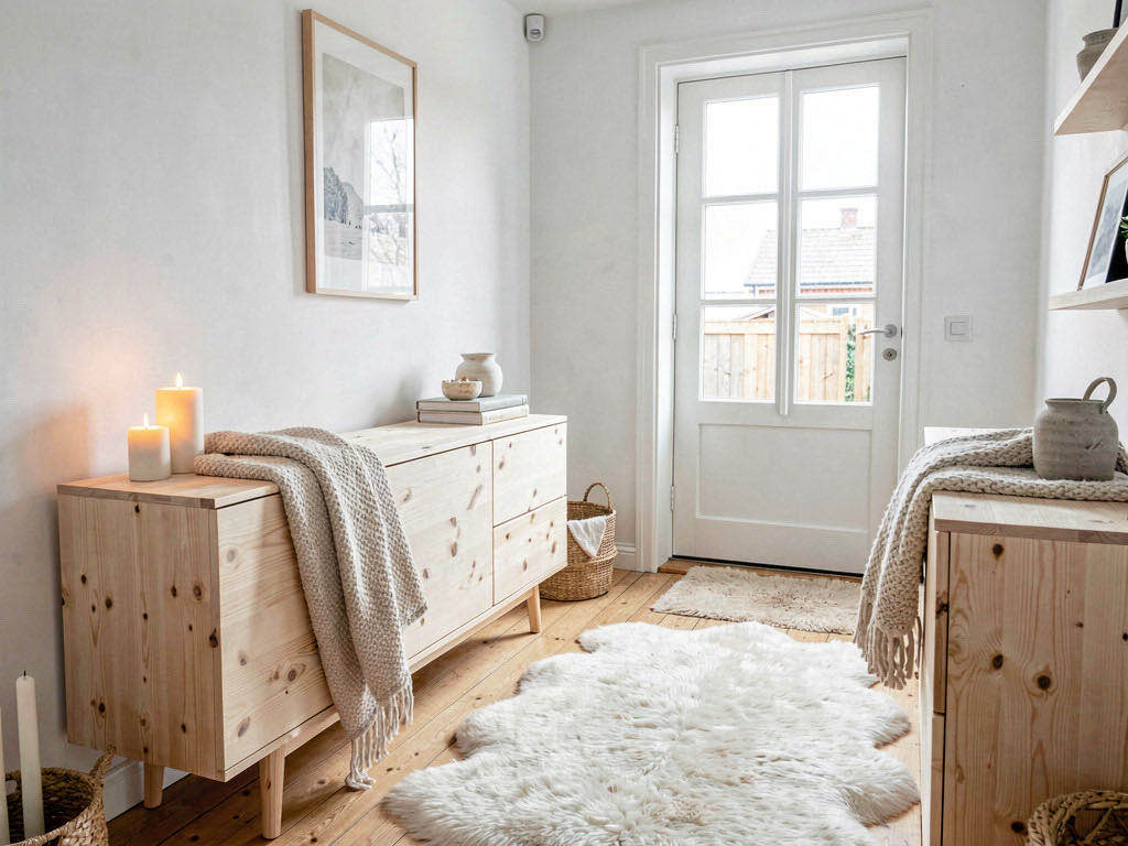 Scandinavian Entryway with low-slung sectional