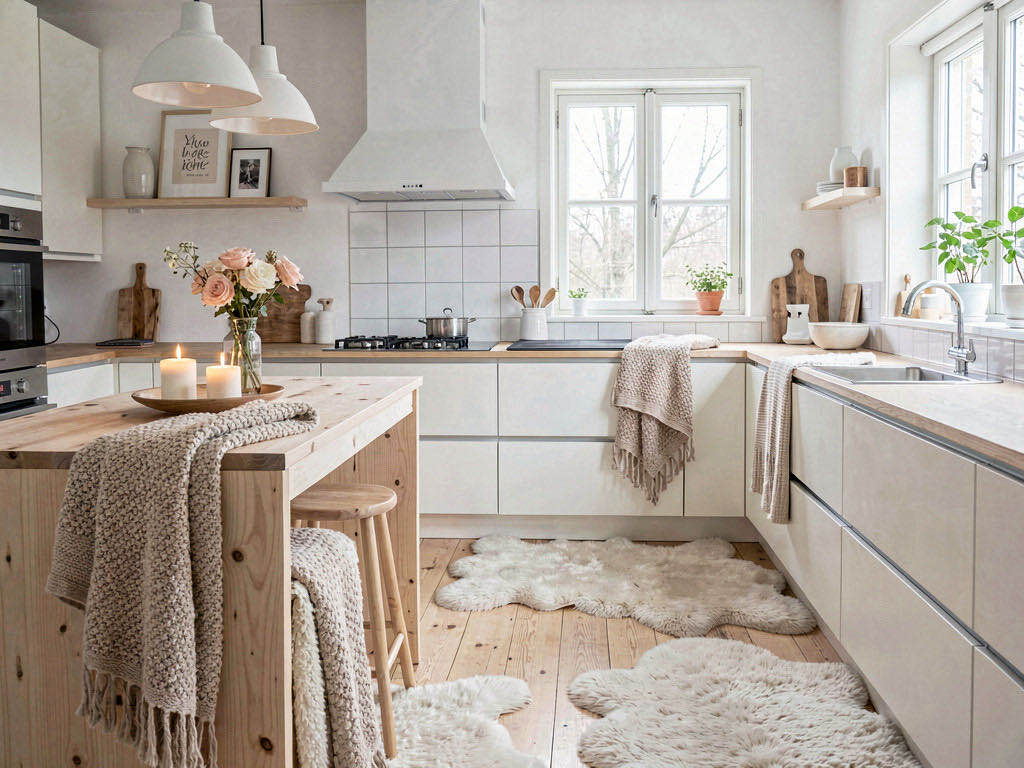 Scandinavian Kitchen with plaster range hood