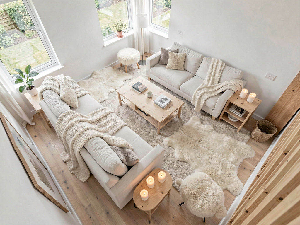 Scandinavian living room — overhead