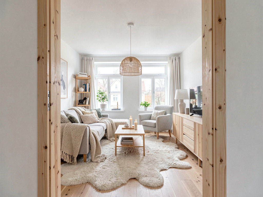 Scandinavian living room — wide