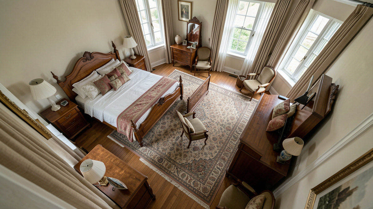 Traditional bedroom — overhead