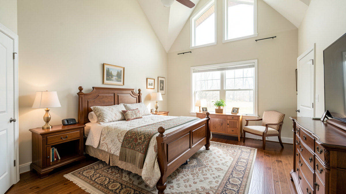 Traditional bedroom — wide