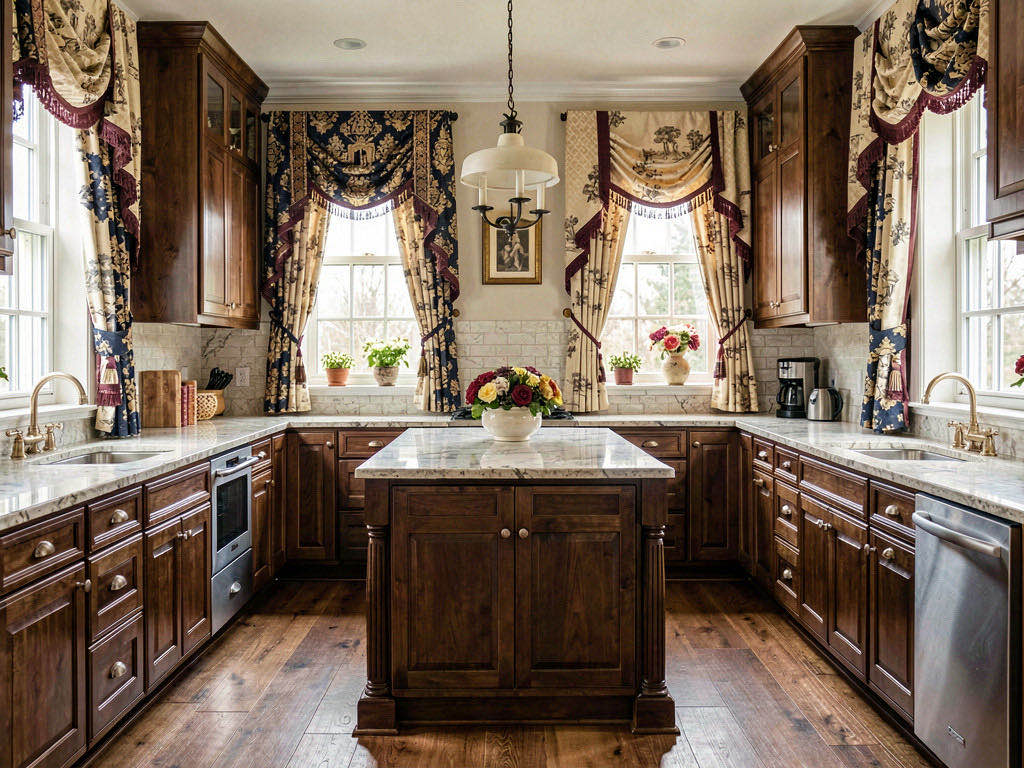 Traditional Kitchen with glass-front upper cabinets