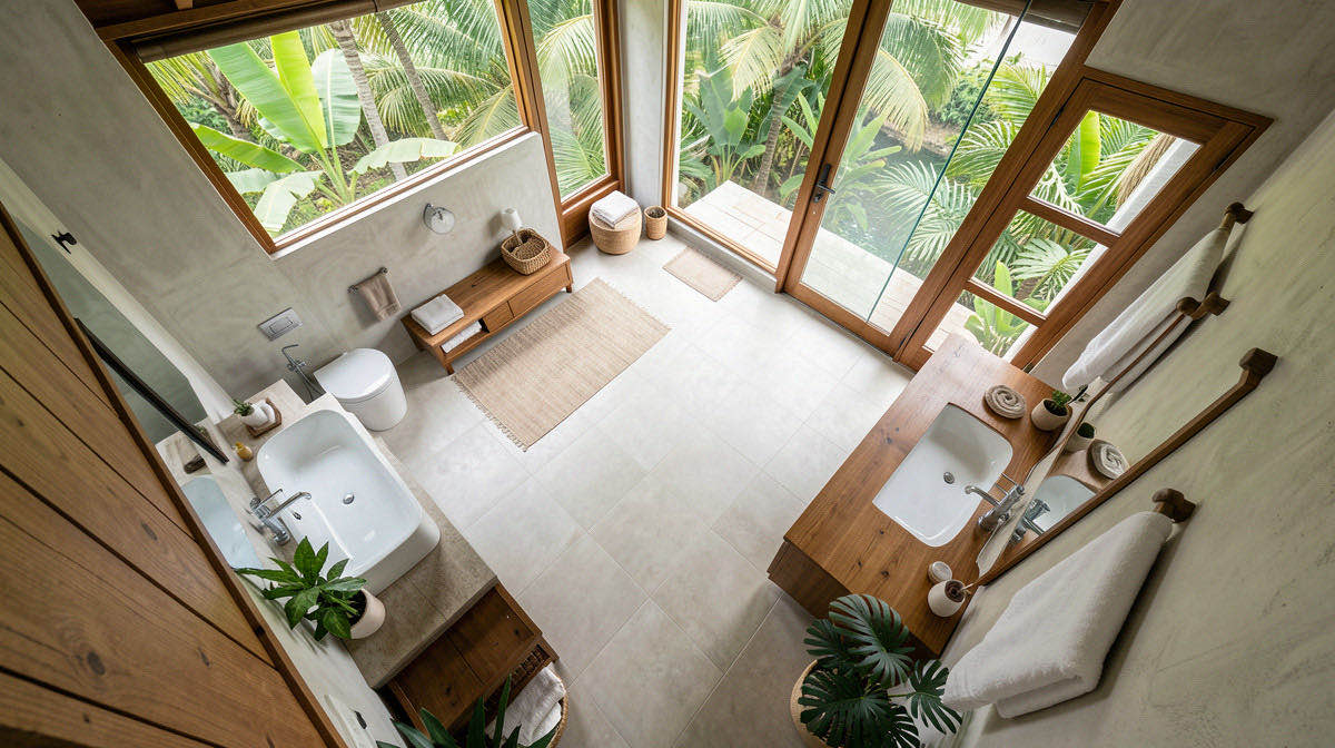 Tropical bathroom — overhead