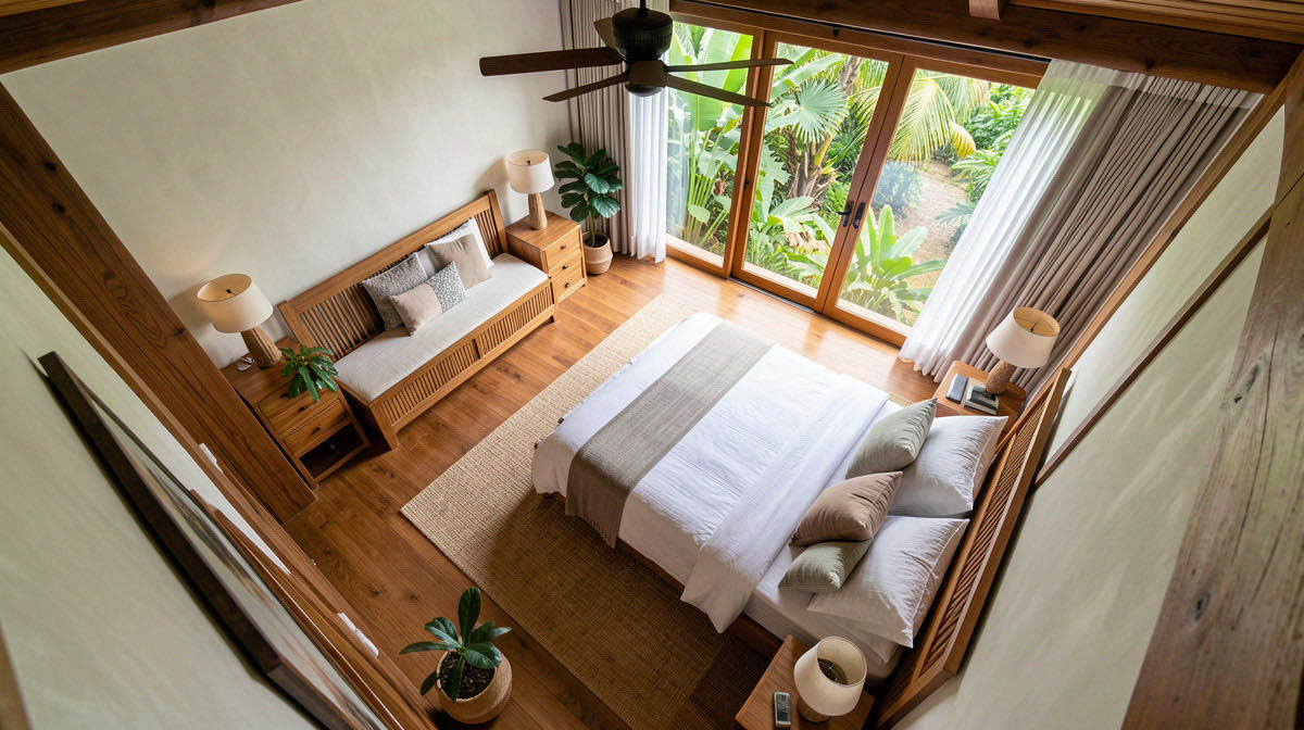 Tropical bedroom — overhead