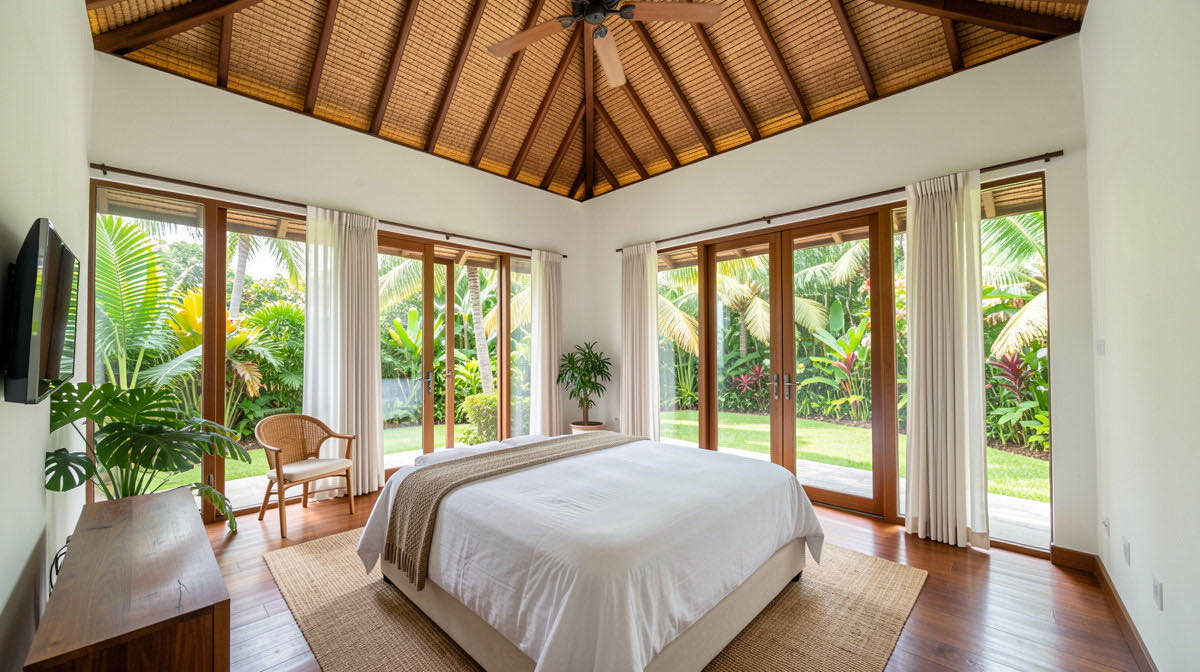 Tropical bedroom — wide