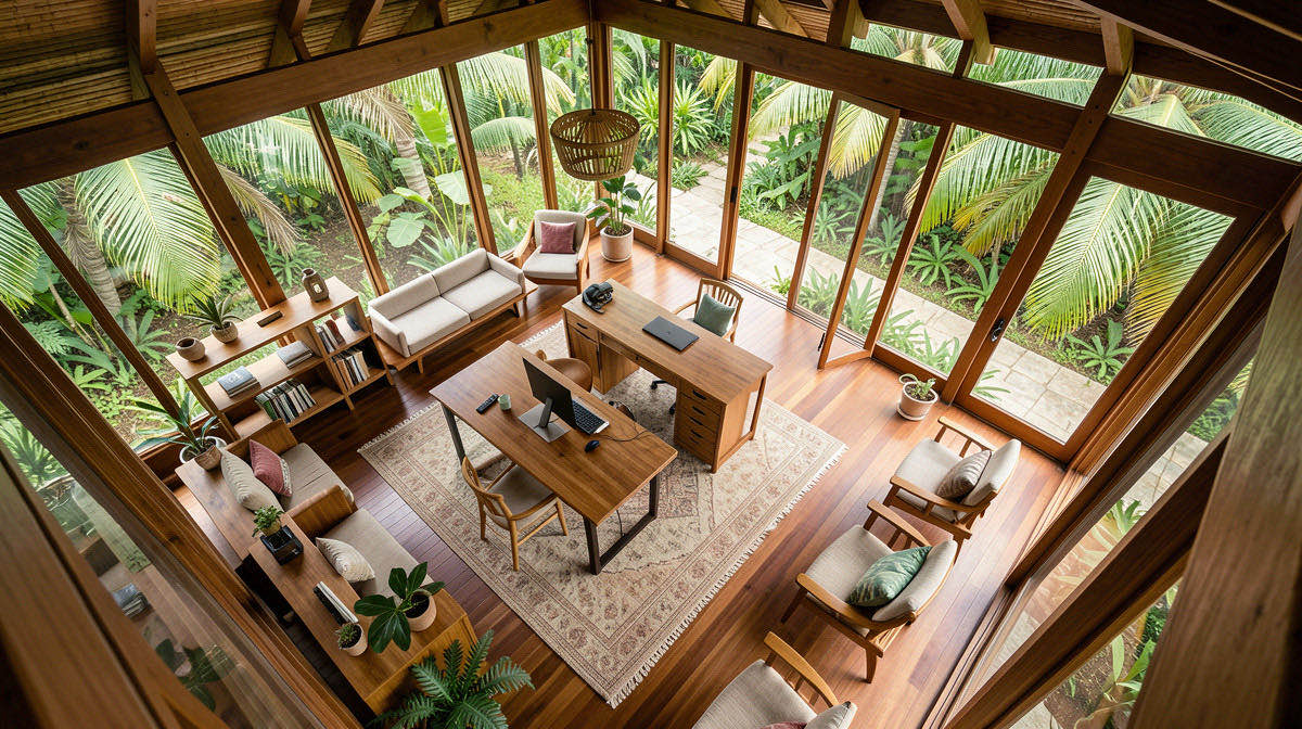 Tropical home office — overhead