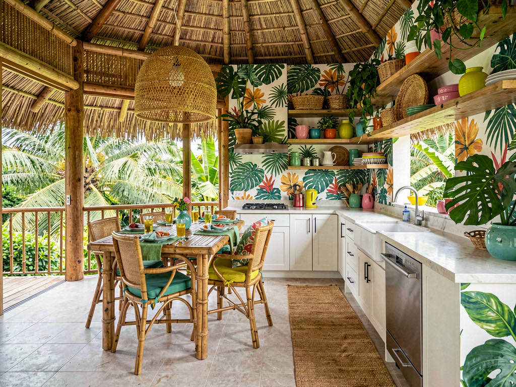 Tropical Kitchen with butler's pantry beyond