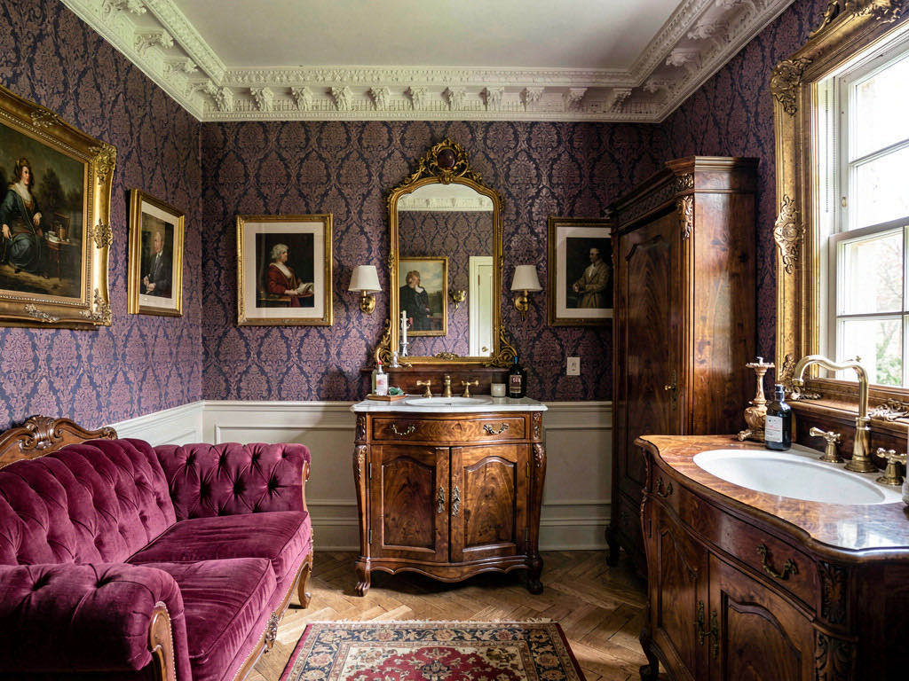 Victorian Bathroom with floating double vanity