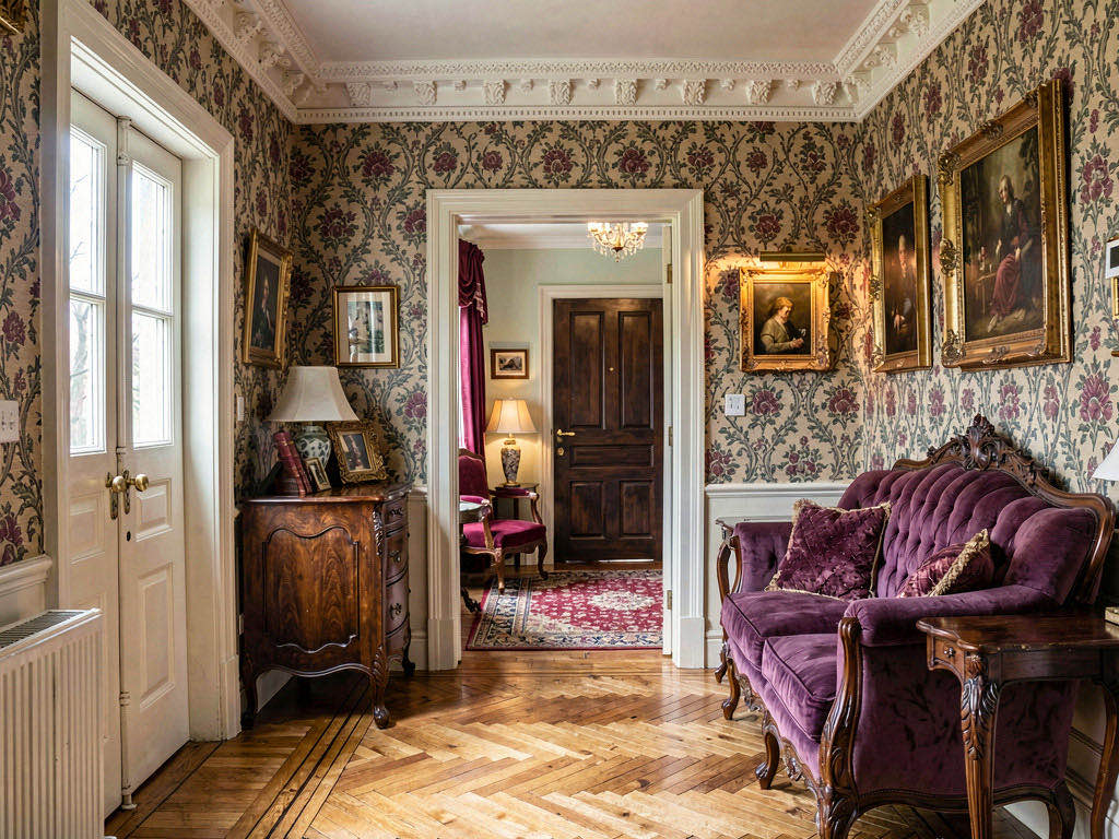 Victorian Entryway with sunken seating pit