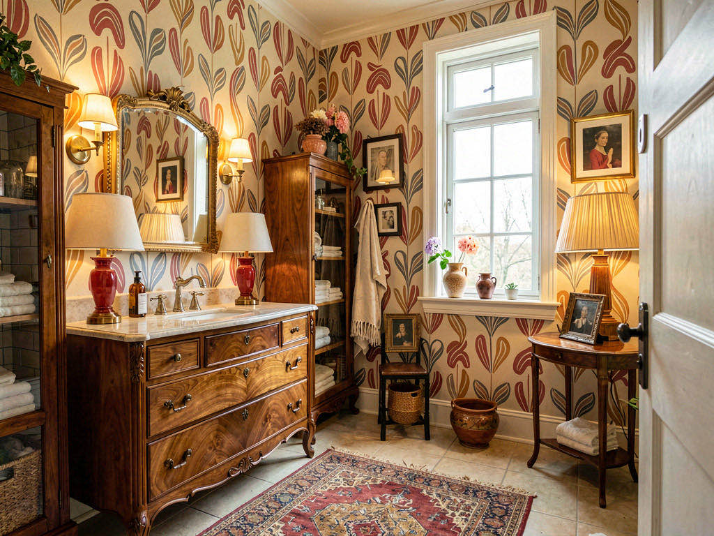 Vintage Bathroom with floor-to-ceiling tile