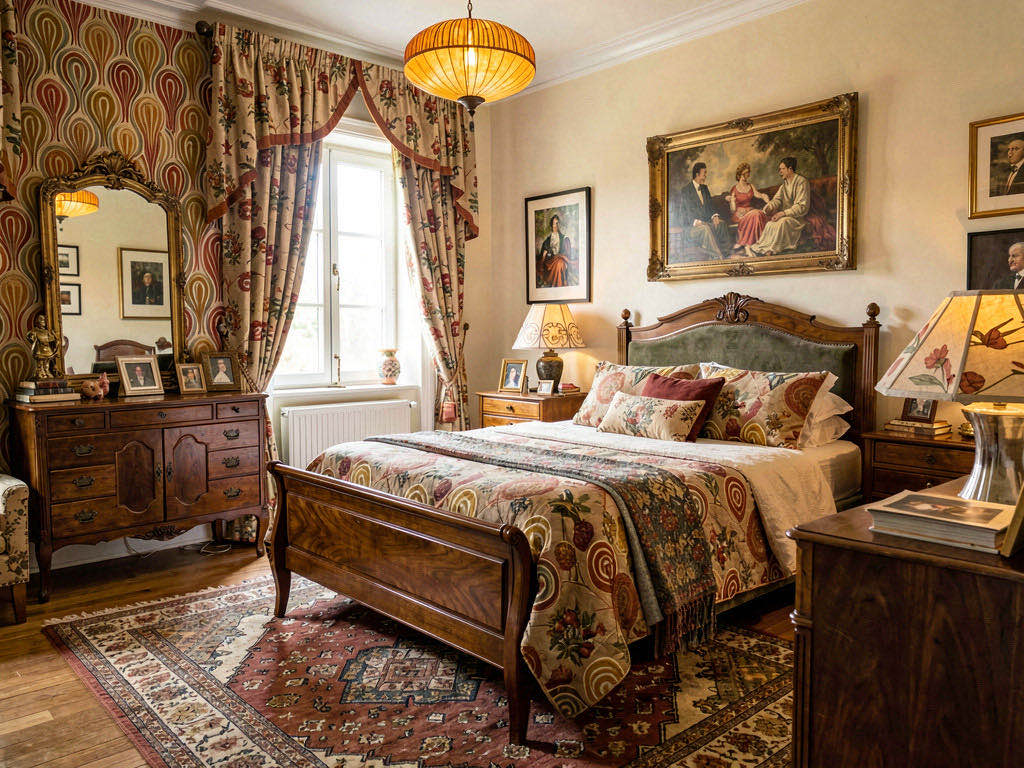 Vintage Bedroom with panelled headboard wall