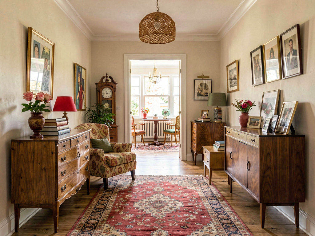 Vintage Entryway with exposed ceiling beams