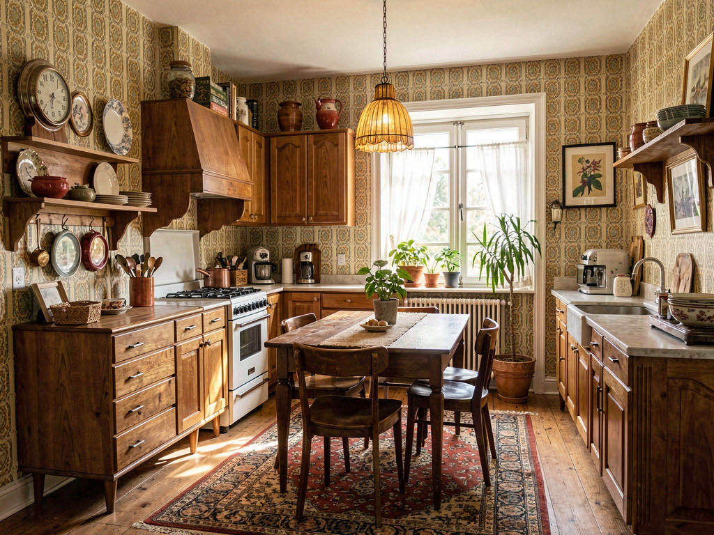 Vintage Kitchen with open shelving in solid oak