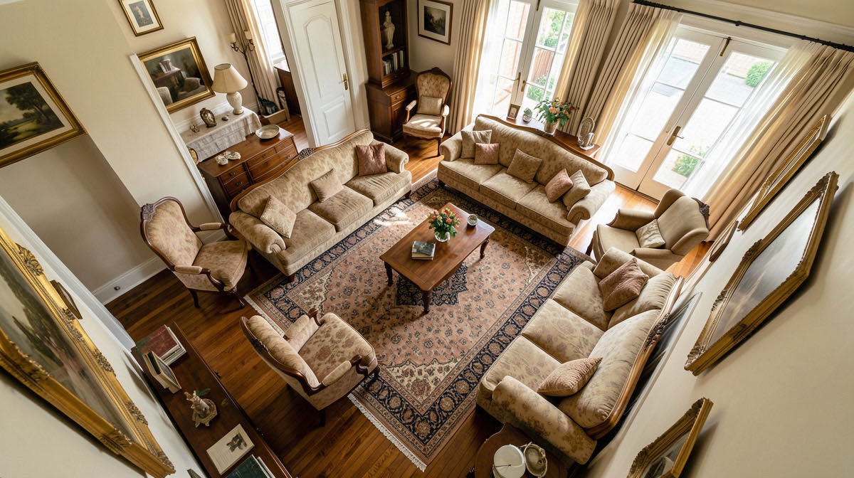 Vintage living room — overhead