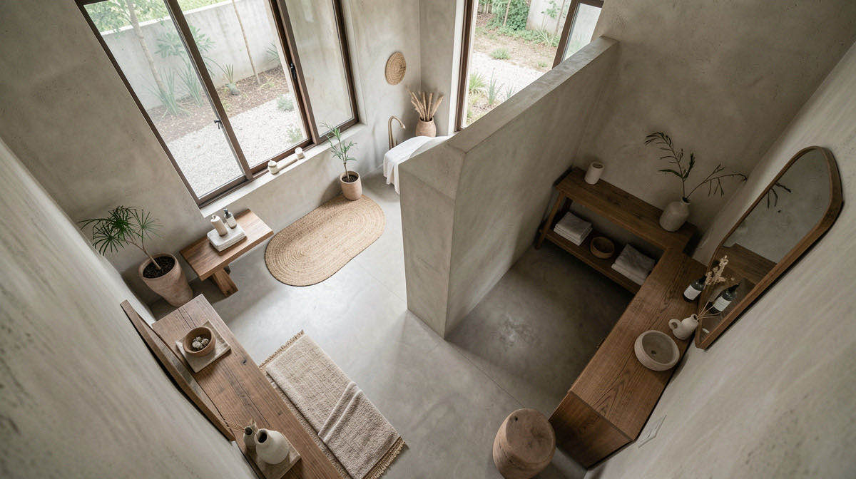Wabi-Sabi bathroom — overhead