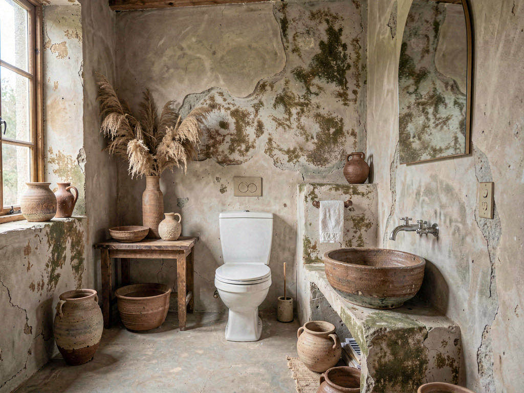 Wabi-Sabi Bathroom with skylight over the bath