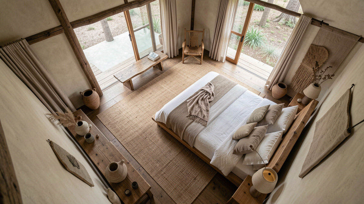 Wabi-Sabi bedroom — overhead