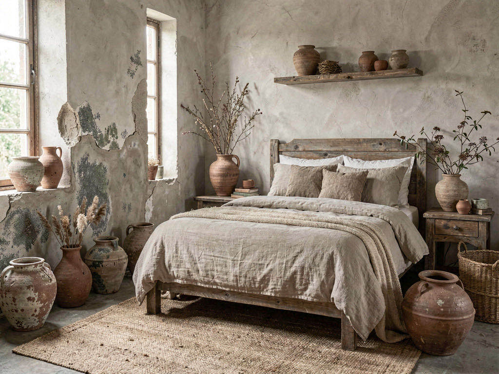 Wabi-Sabi Bedroom with layered linen bedding