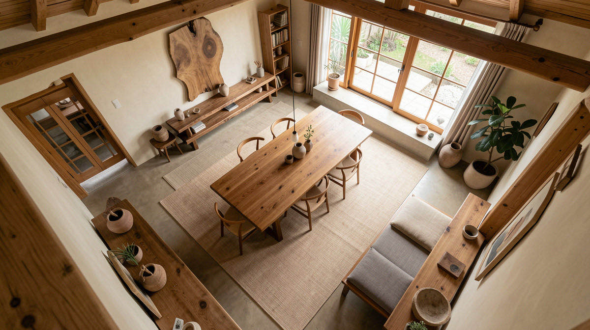 Wabi-Sabi dining room — overhead