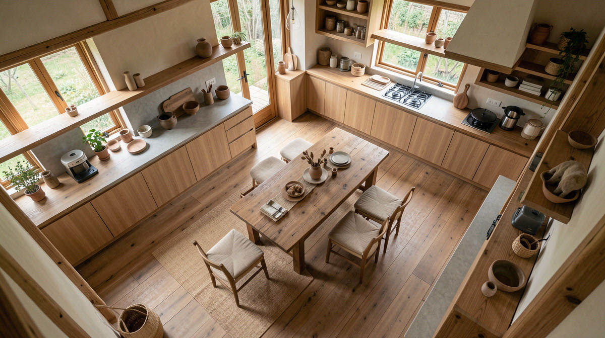 Wabi-Sabi kitchen — overhead