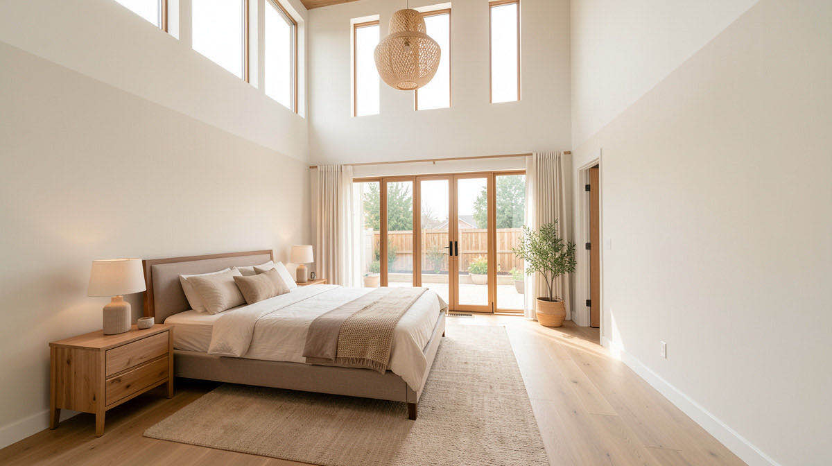 Warm Minimalism bedroom — wide