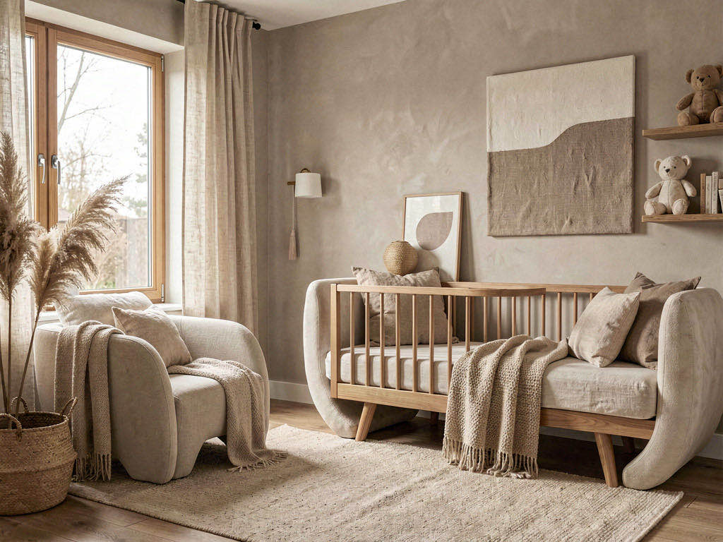 Warm Minimalism Nursery with floor-to-ceiling windows