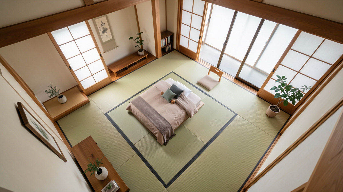 Zen bedroom — overhead
