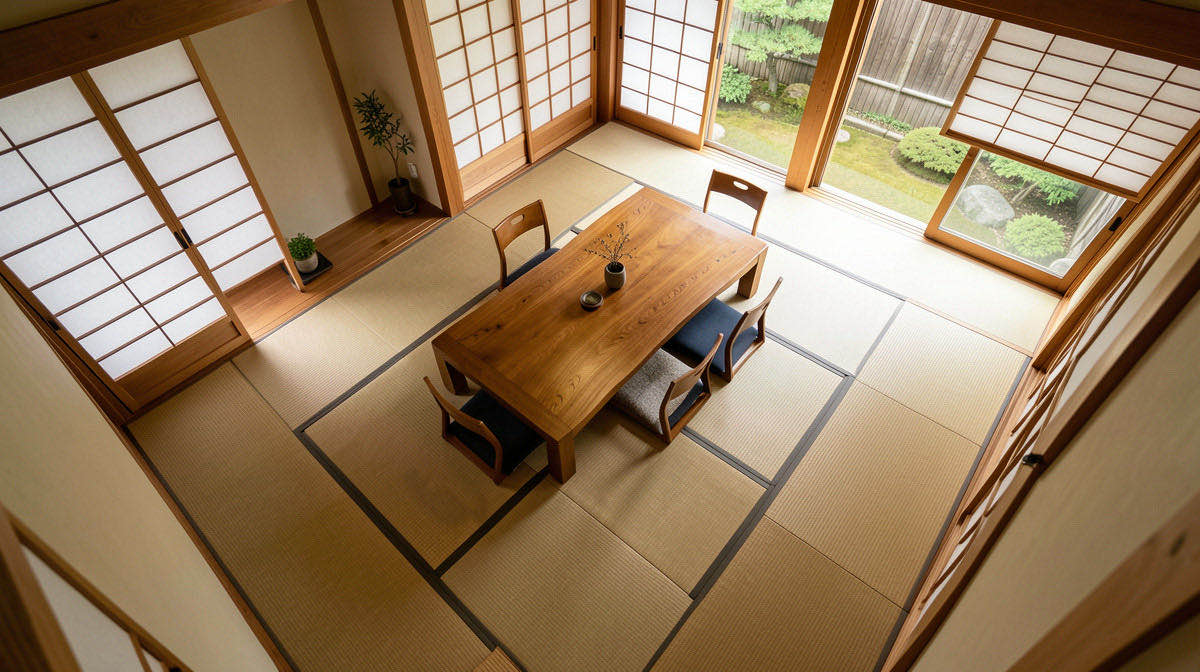 Zen dining room — overhead